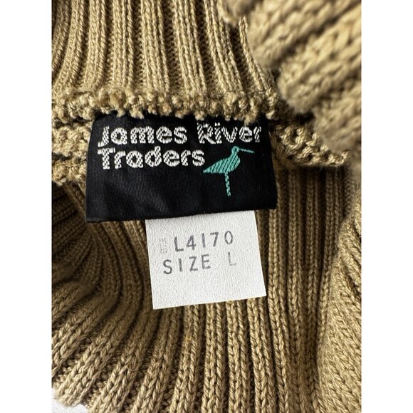 VTG Womens Tan Cable Knit Turtleneck Sweater L Coastal Grandma Preppy Fisherman - Picture 3 of 6